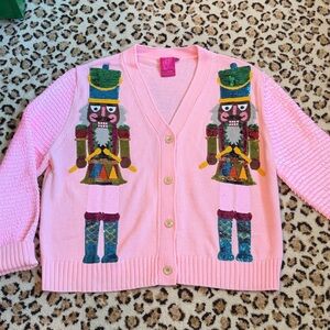 QUEEN OF SPARKLES Pink Cardigan with Nutcracker Embellishments